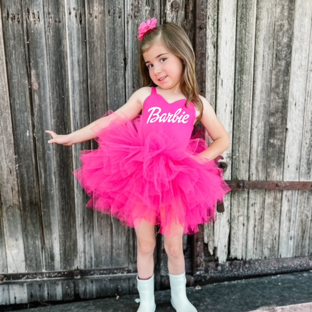 PINK Barbie Girl sweetheart neckline tutu leo soft tulle
