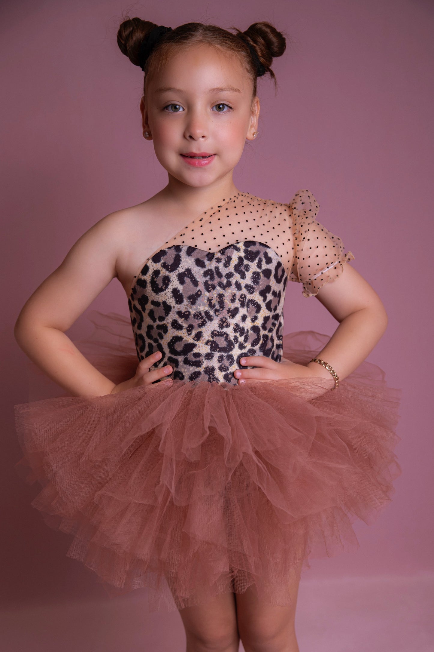 Leopard one shoulder soft tulle tutu leotard
