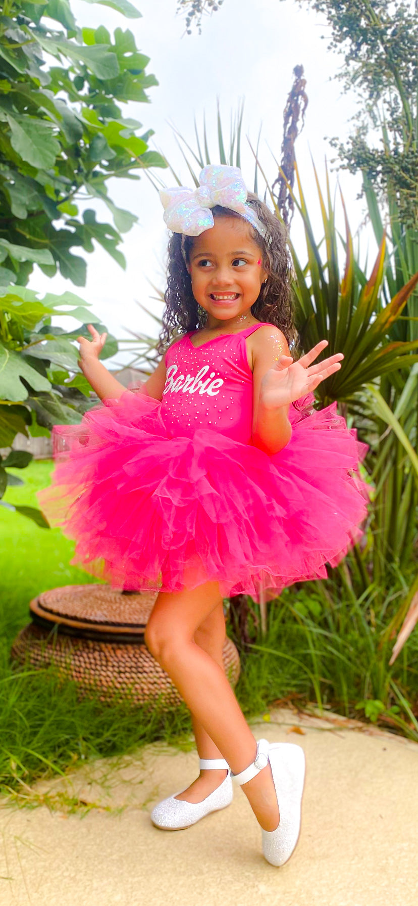 Hot pink B Girl sweetheart neckline tutu leo with rhinestones