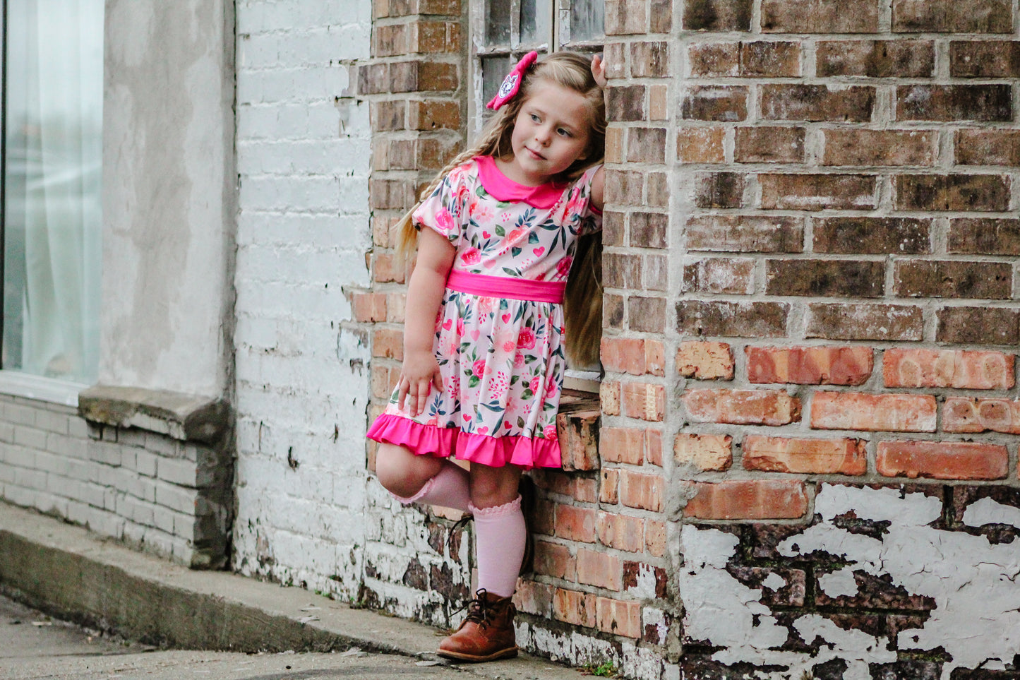 Pink floral vintage twirl dress RTS