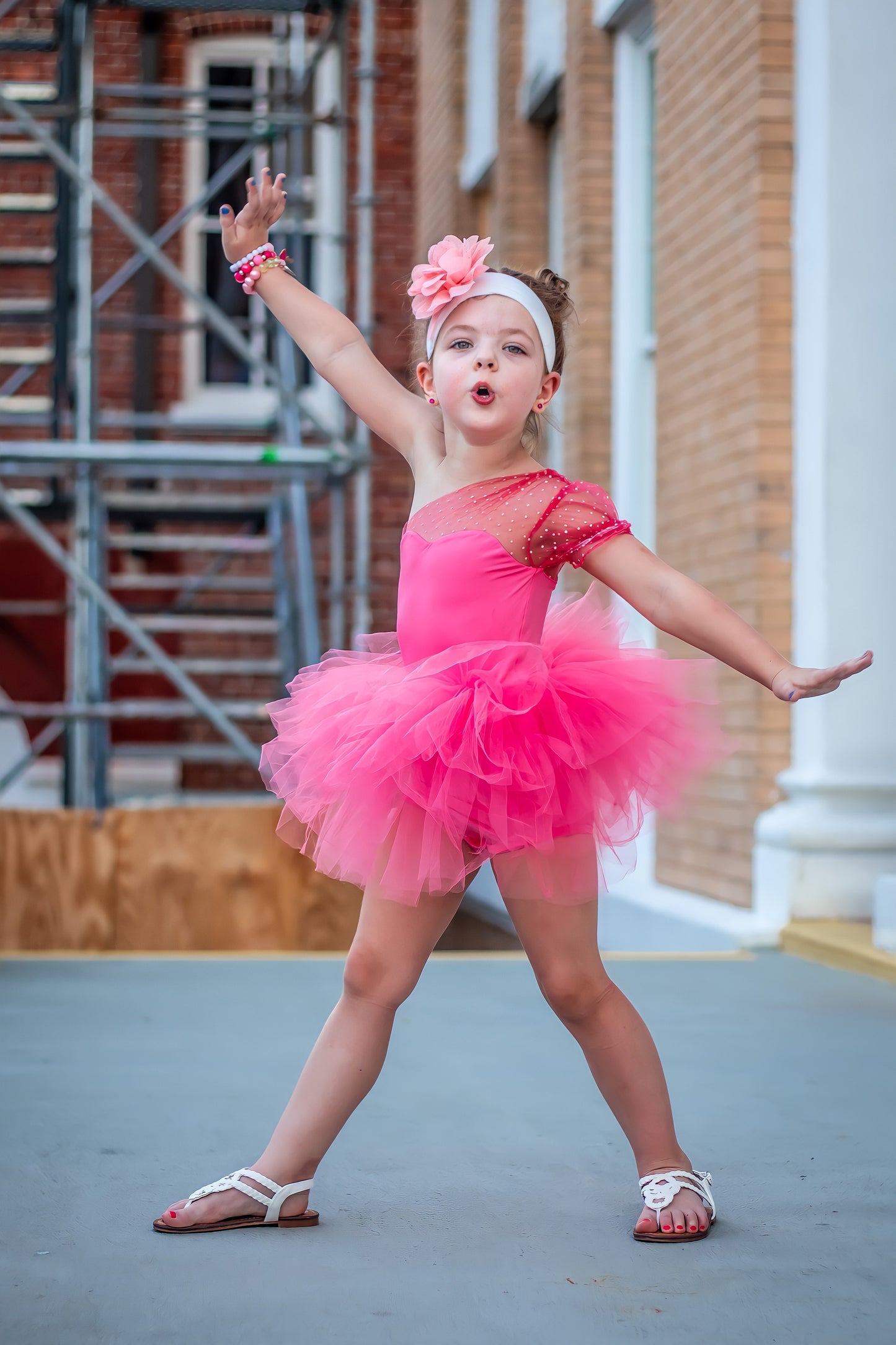 Pink one shoulder sweetheart neckline tutu leotard