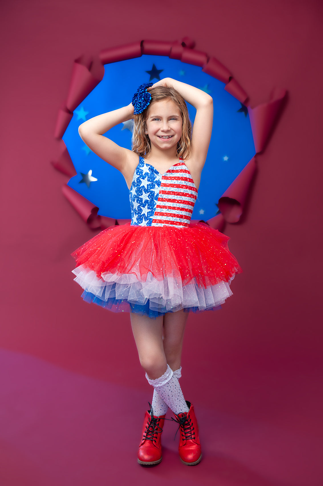 AMERICA FLAG SWEETHEART SOFT TULLE TUTU LEOTARD