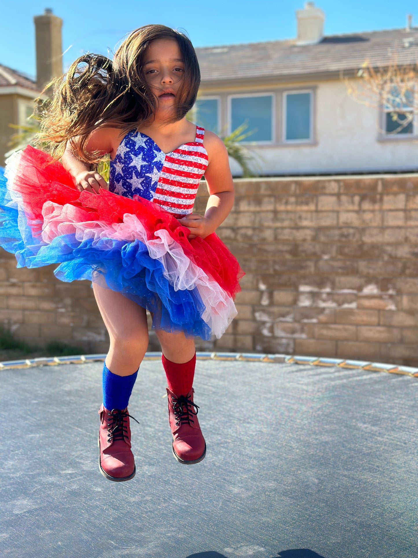 AMERICA FLAG SWEETHEART SOFT TULLE TUTU LEOTARD