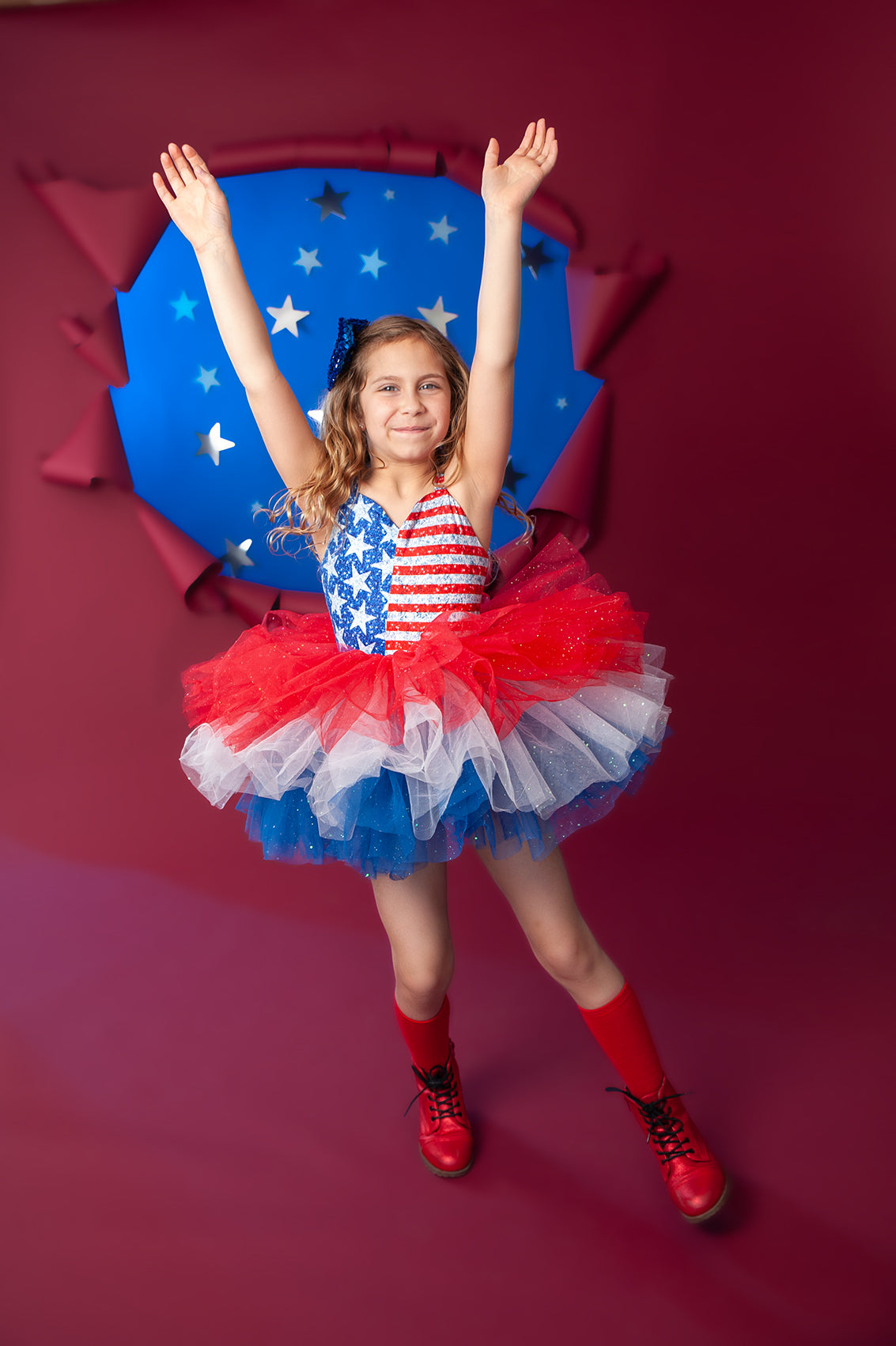 AMERICA FLAG SWEETHEART SOFT TULLE TUTU LEOTARD