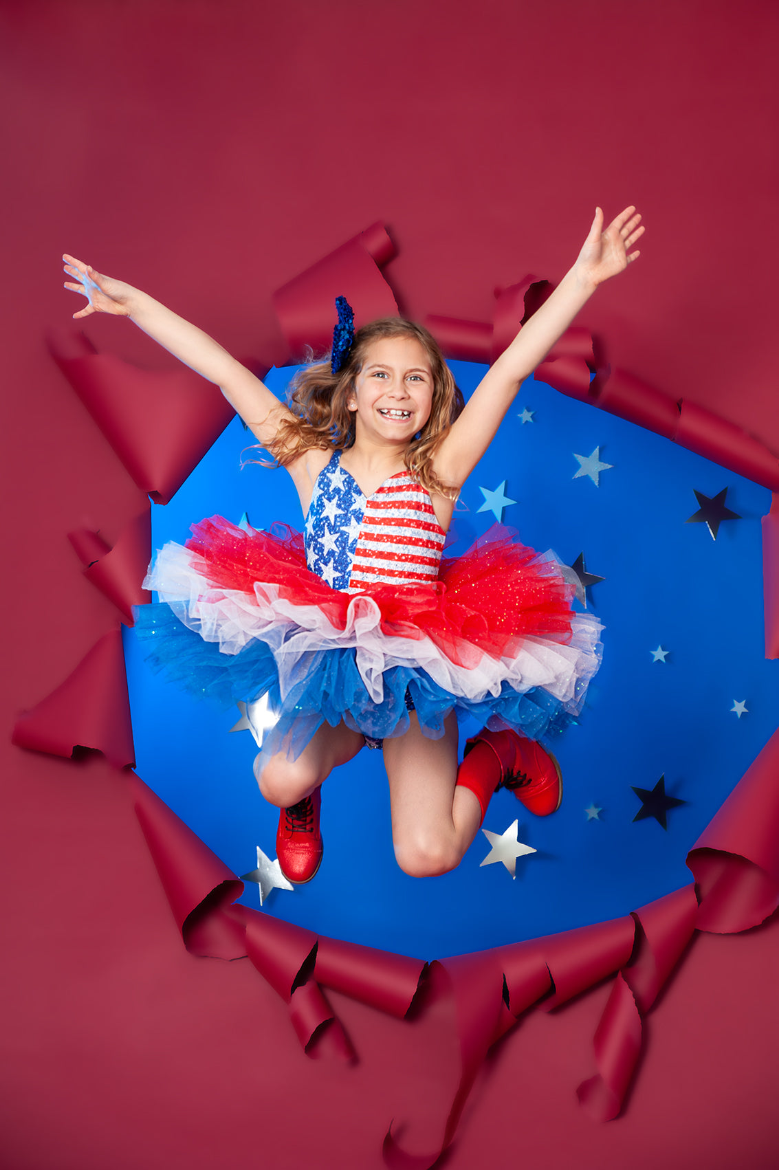 AMERICA FLAG SWEETHEART SOFT TULLE TUTU LEOTARD