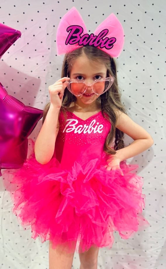 Hot pink Barbie Girl tutu leo with rhinestones