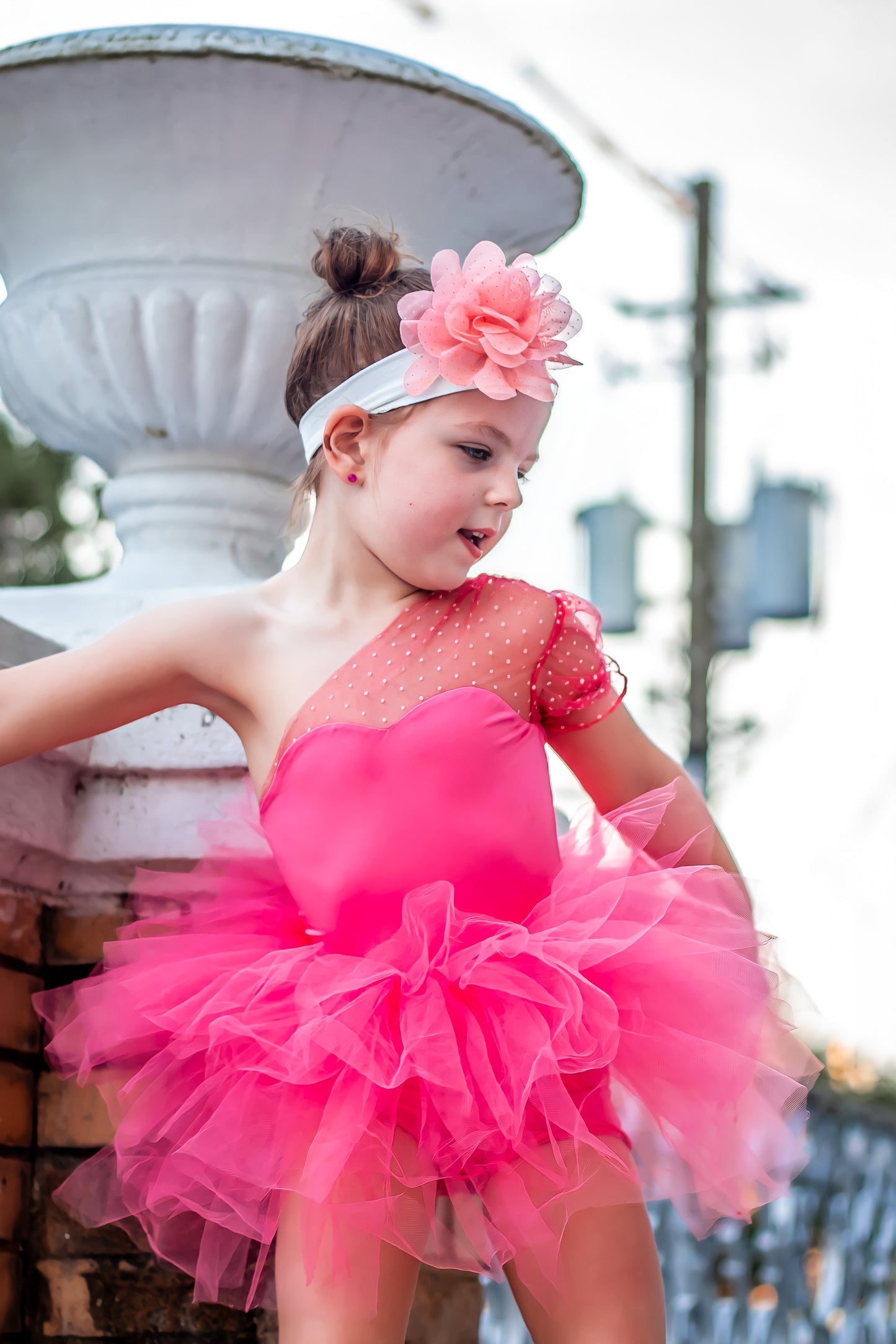 Pink one shoulder sweetheart neckline tutu leotard