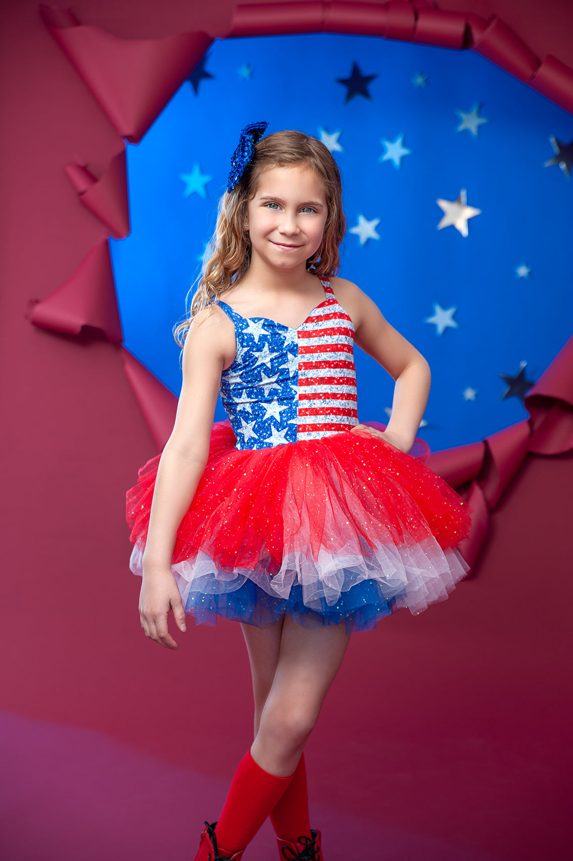 AMERICA FLAG SWEETHEART SOFT TULLE TUTU LEOTARD