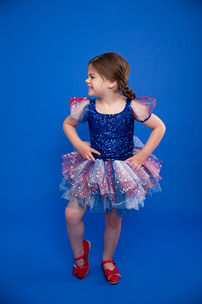 Blue sequin sheer puff sleeve 4 of July TOP ONLY NO TUTU