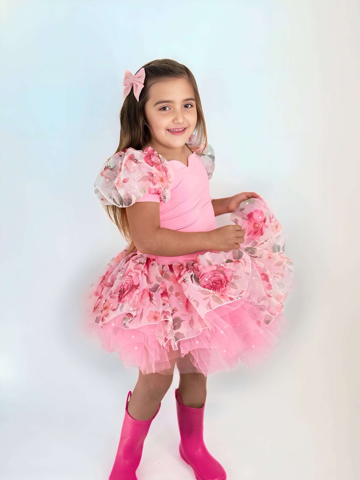 Floral mesh soft rhinestone tutu set Bamboo