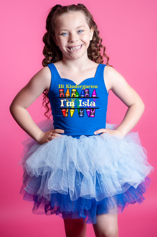 Hi (any grade) im ___ on- bamboo tutu blue, pink or coral pick your tutu color