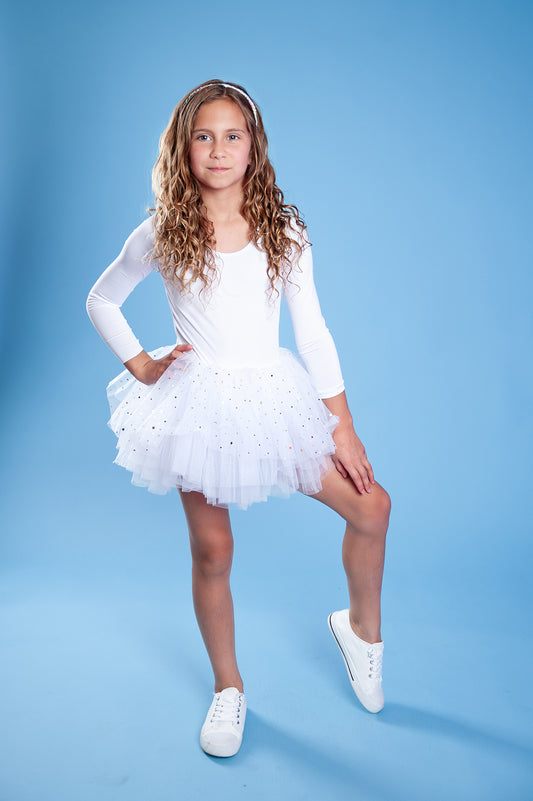 White long sleeve glitter tulle