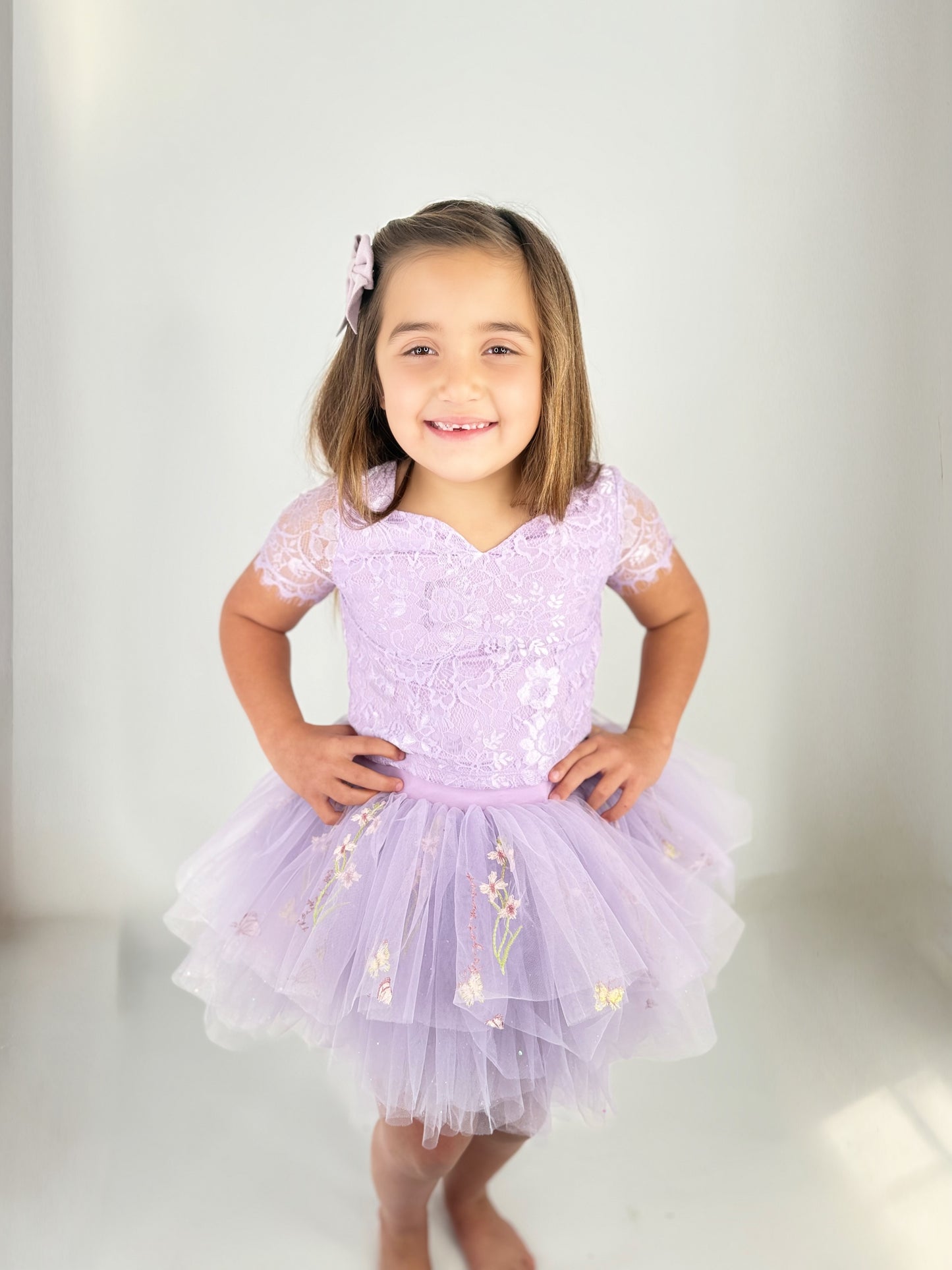 Purple lace soft floral rhinestone tutu set Bamboo