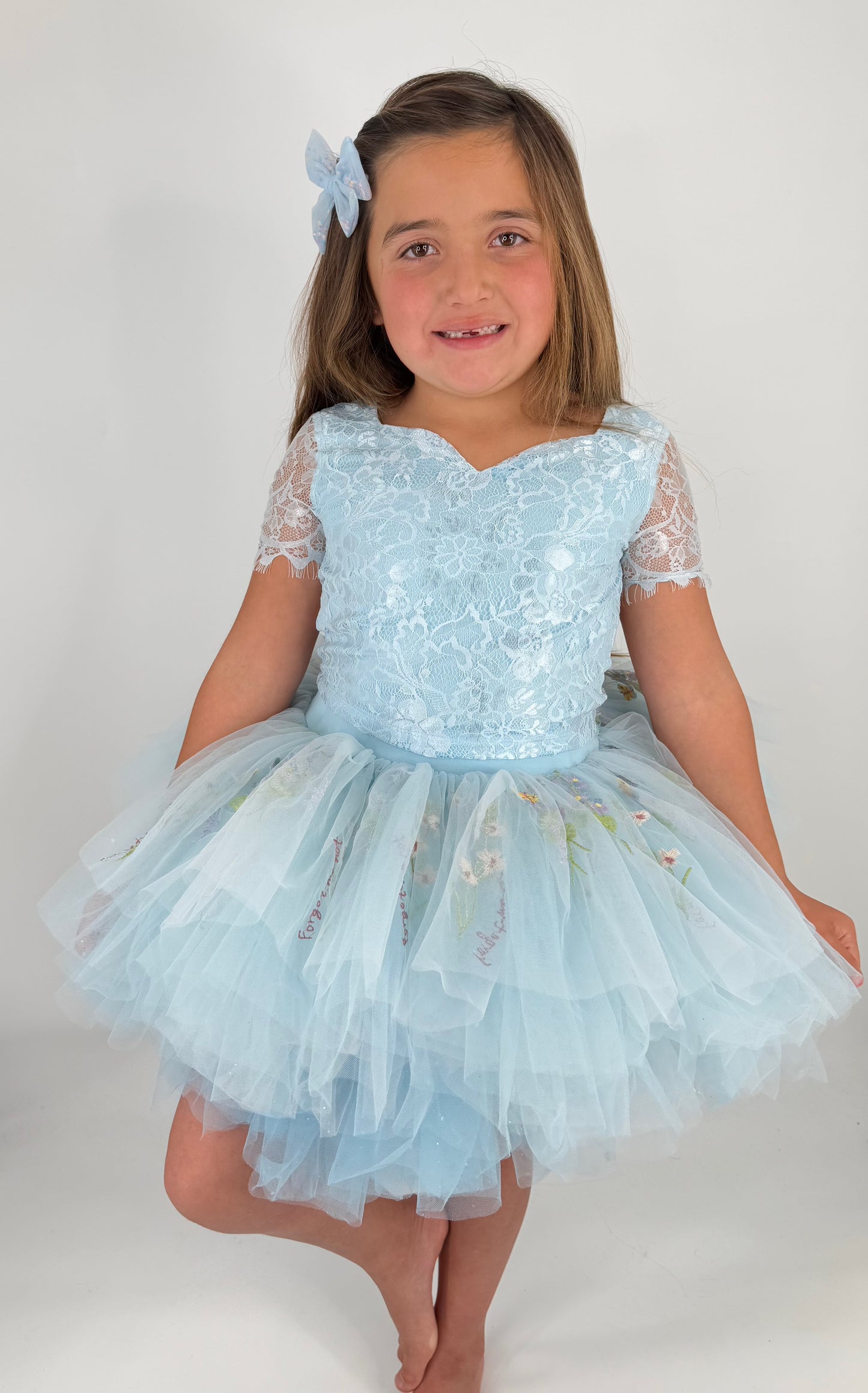 Blue lace soft floral rhinestone tutu set Bamboo