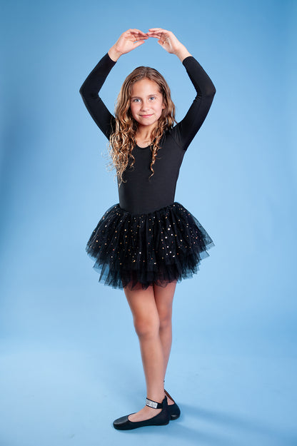 Black long sleeve glitter tulle