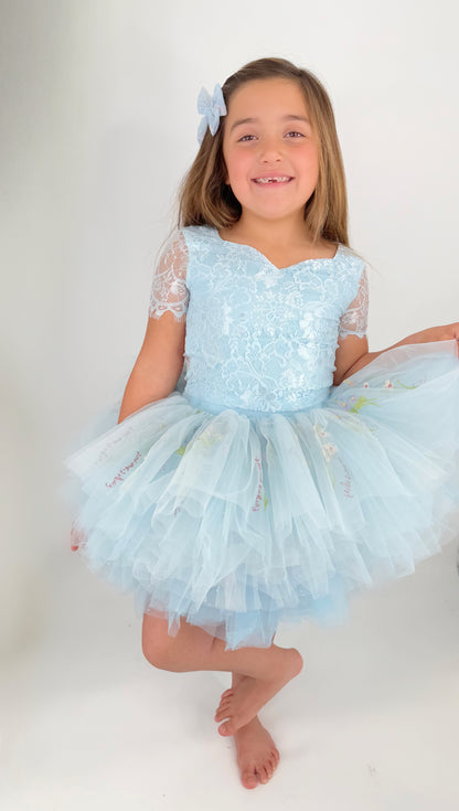 Blue lace soft floral rhinestone tutu set Bamboo