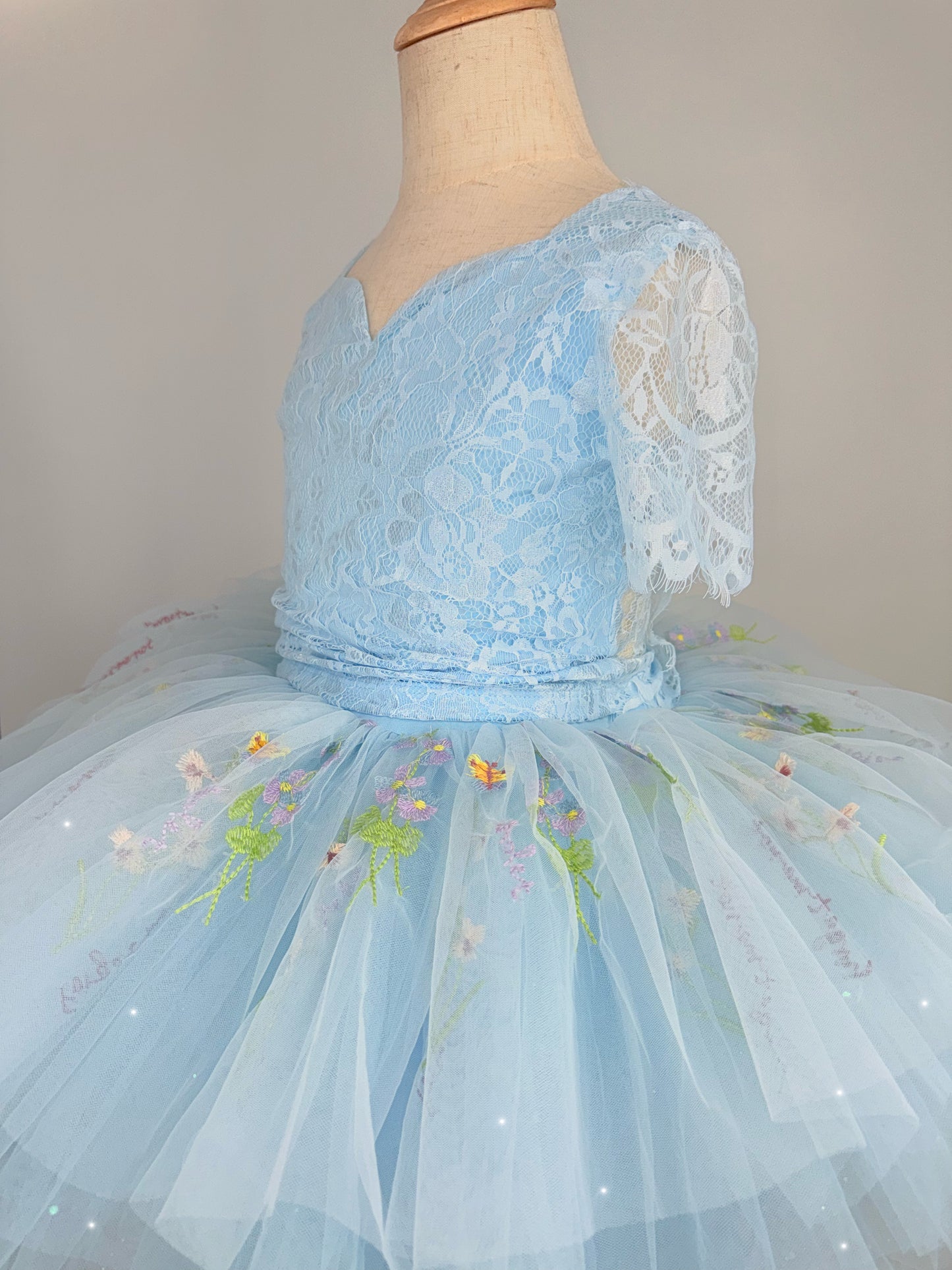 Blue lace soft floral rhinestone tutu set Bamboo