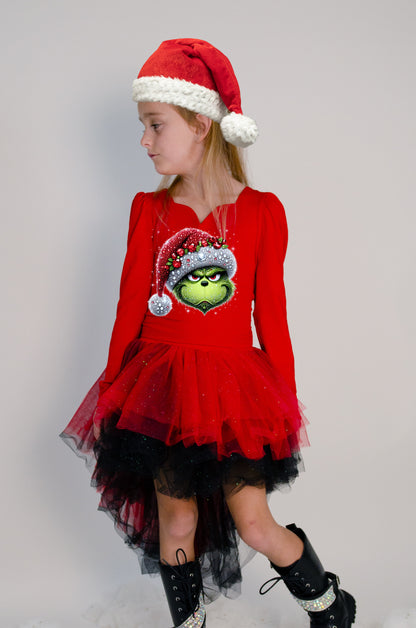 Red and black high low tutu set grinch print