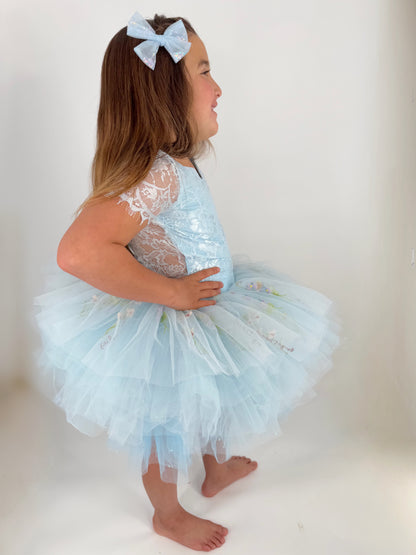 Blue lace soft floral rhinestone tutu set Bamboo