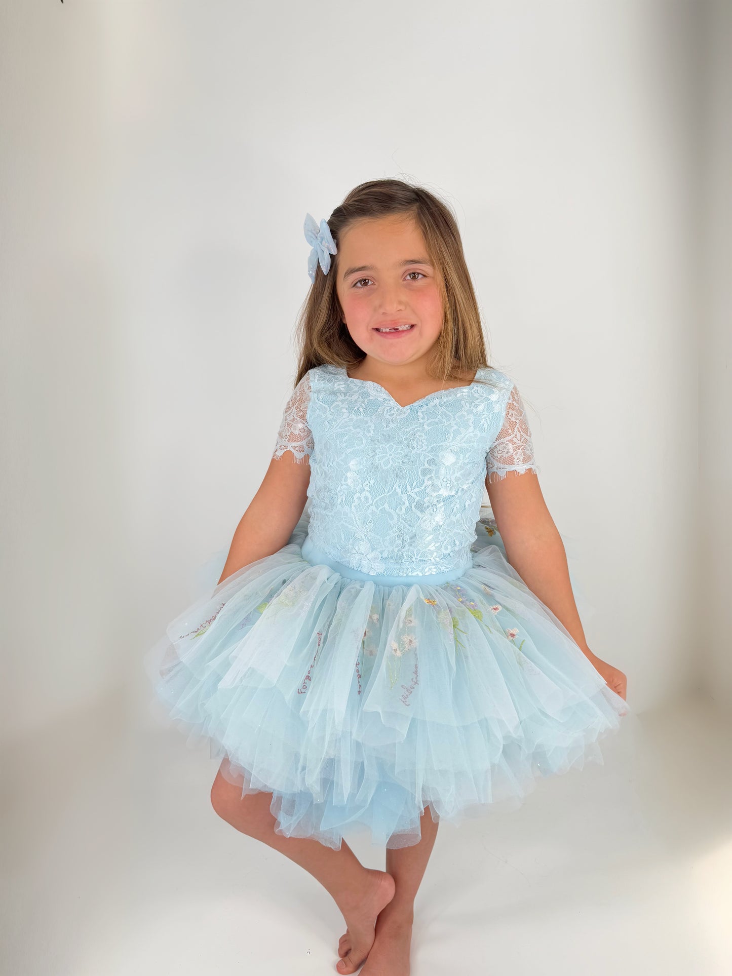 Blue lace soft floral rhinestone tutu set Bamboo