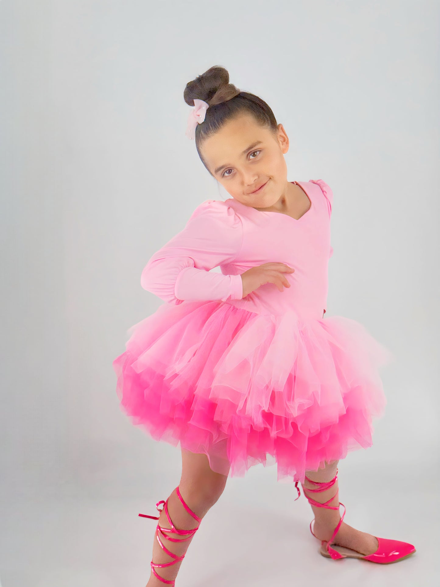 Pink ombré soft tulle long sleeve tutu Leo