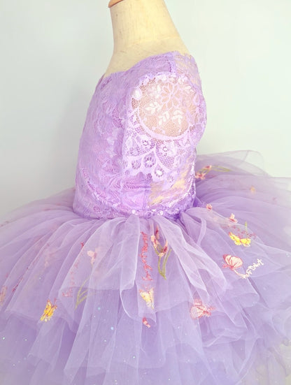 Purple lace soft floral rhinestone tutu set Bamboo