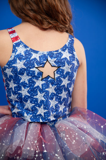 4th of July tutu set bamboo- back star embroidery with shorts