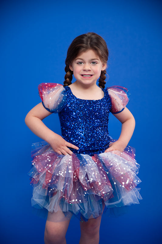 Blue sequin sheer puff sleeve 4 of July TOP ONLY NO TUTU