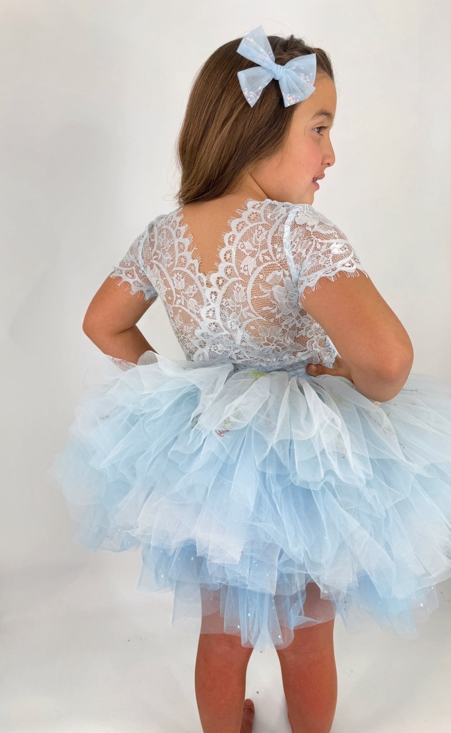 Blue lace soft floral rhinestone tutu set Bamboo