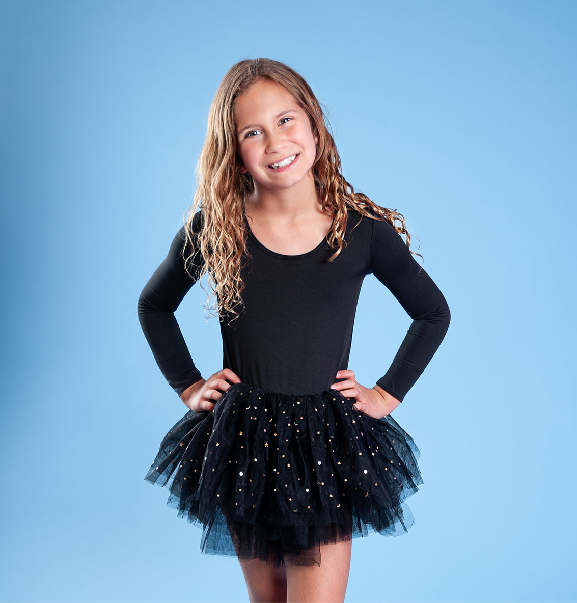 Black long sleeve glitter tulle