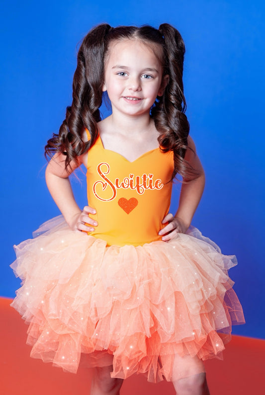 Swiftie orange two piece tutu set glitter tulle