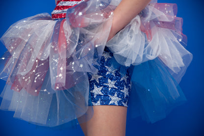 4th of July tutu set bamboo- back star embroidery with shorts