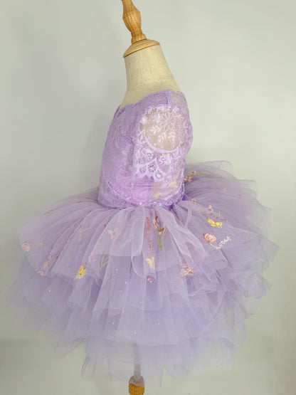 Purple lace soft floral rhinestone tutu set Bamboo