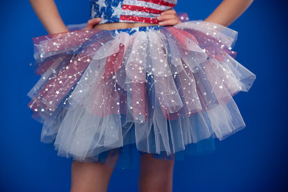 4th of July tutu set bamboo- back star embroidery with shorts