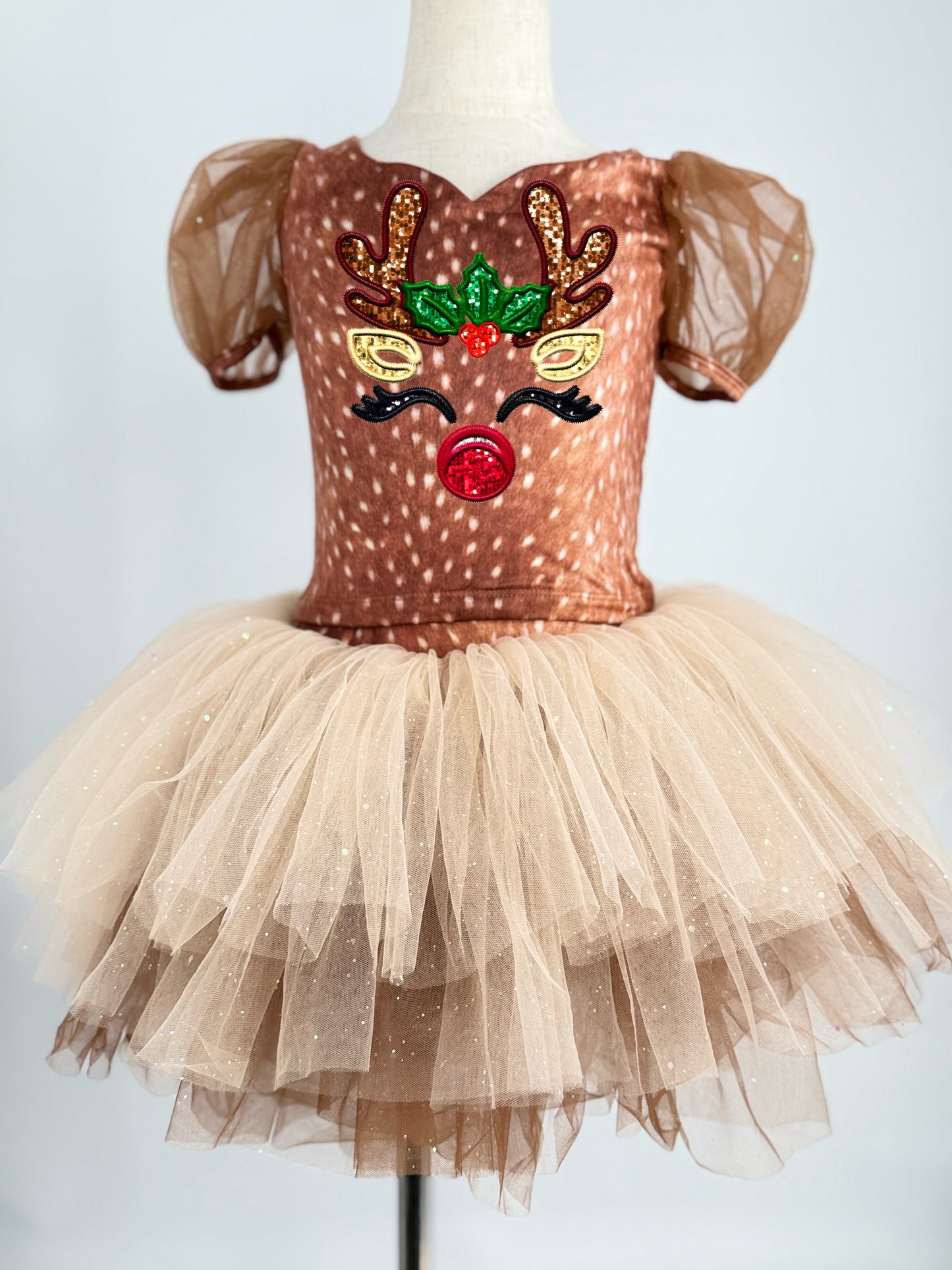 Reindeer on brown two piece tutu set choose your top solid or reindeer print