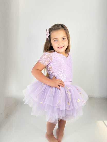 Purple lace soft floral rhinestone tutu set Bamboo