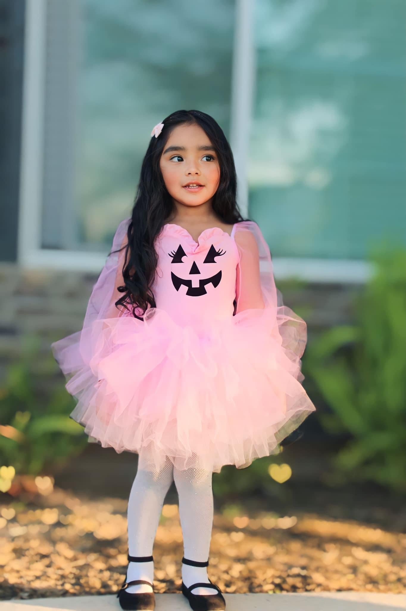 Light pink sheer sleeve pumpkin tutu leotard