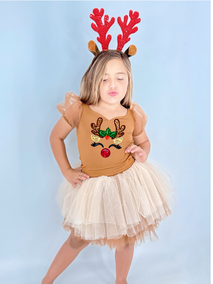 Reindeer on brown two piece tutu set choose your top solid or reindeer print