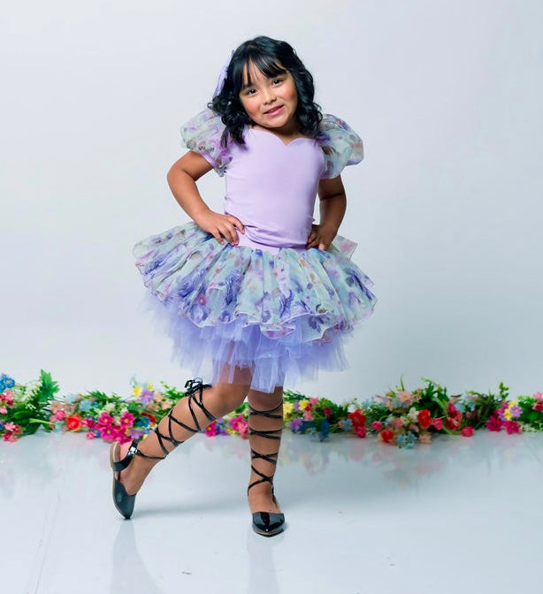 Purple Floral mesh soft rhinestone tutu set Bamboo