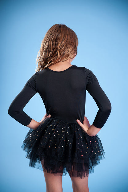 Black long sleeve glitter tulle