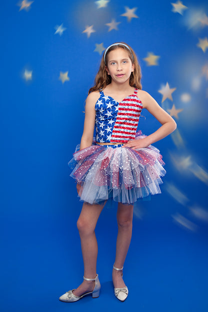 4th of July tutu set bamboo- back star embroidery with shorts