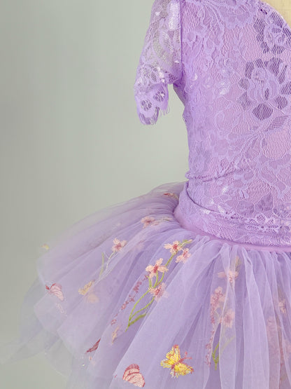 Purple lace soft floral rhinestone tutu set Bamboo