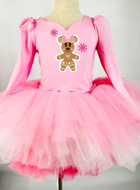 Solid pink tutu 2 piece set long sleeve pink christmas gingerbread Minnie  image