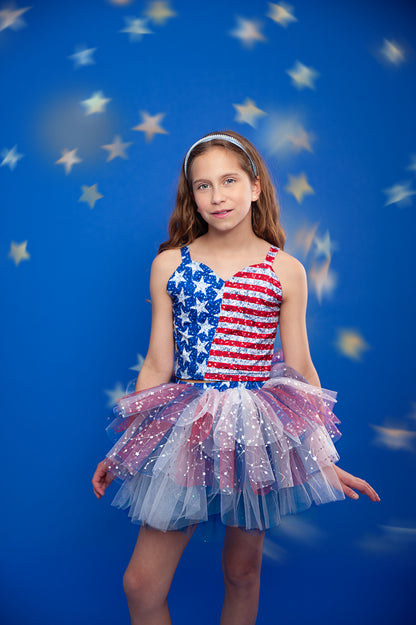 4th of July tutu set bamboo- back star embroidery with shorts
