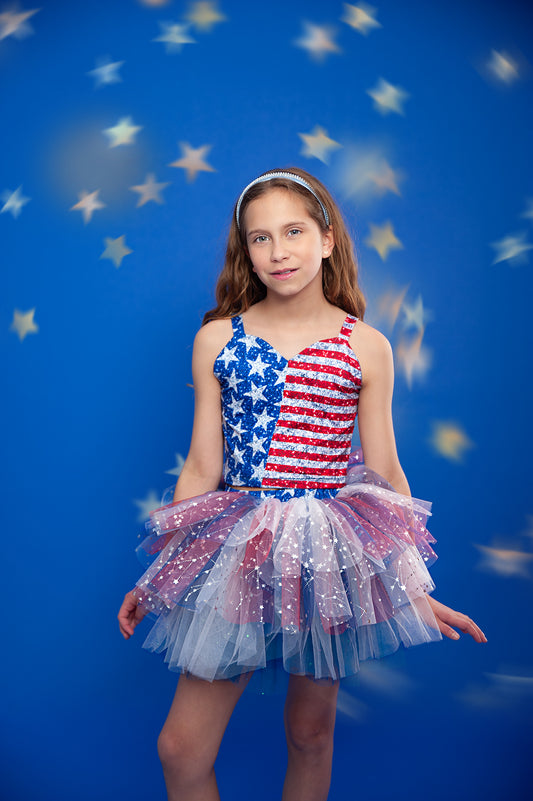 4th of July tutu set bamboo- back star embroidery with shorts