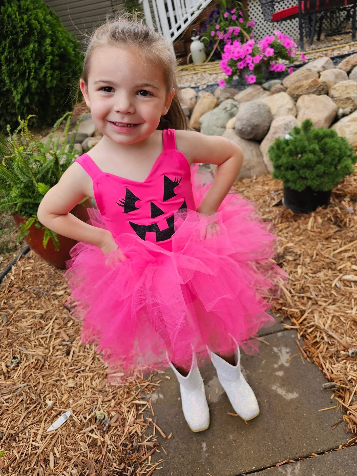 Hot Pink pumpkin one piece tutu set glitter tulle