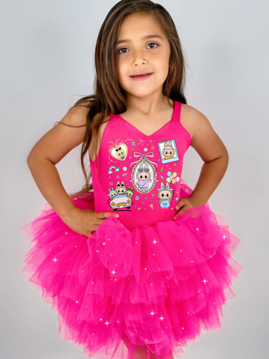 Labubus hot pink tutu one piece set square coquette
