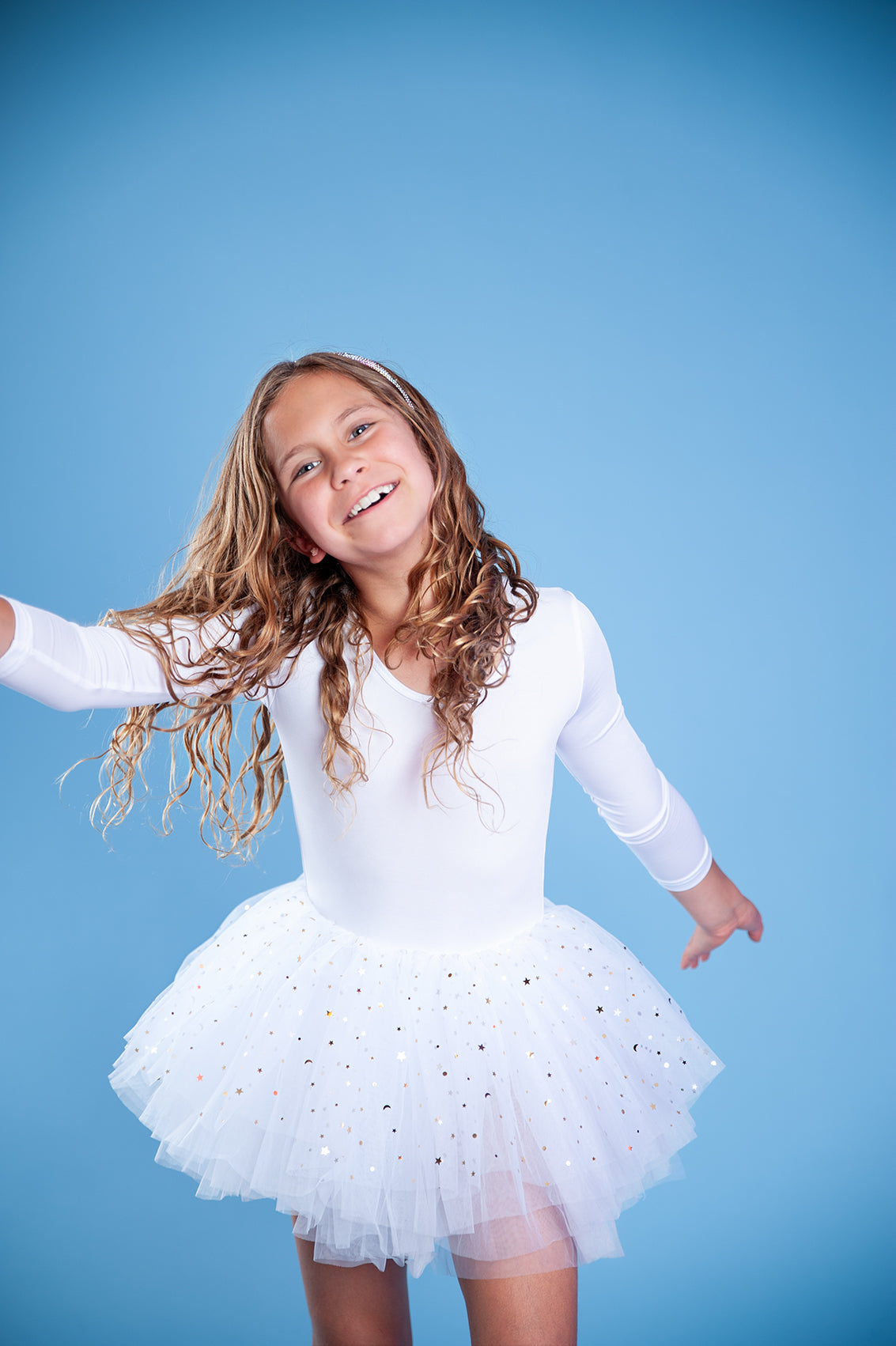 White long sleeve glitter tulle