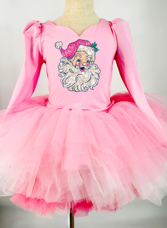 Solid pink tutu 2 piece set long sleeve pink santa image