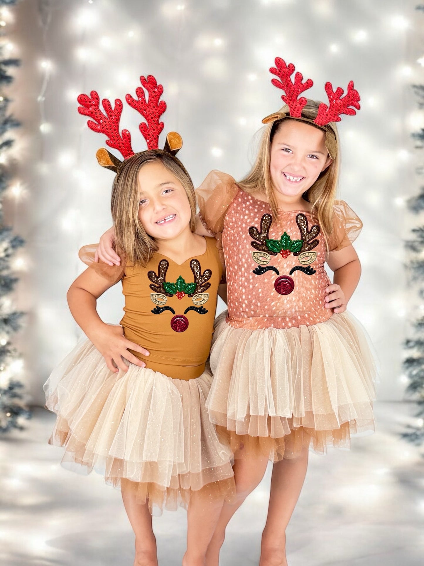 Reindeer on brown two piece tutu set choose your top solid or reindeer print